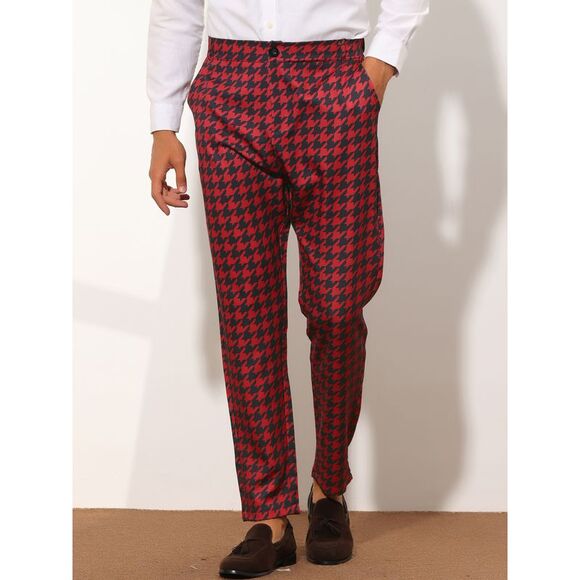 Houndstooth Dress Pants Big and Tall Regular Fit Plaid Checked Trousers - Picture 2 of 6